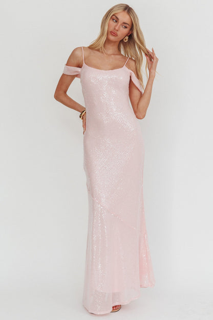 Abito lungo con paillettes e spalle scoperte Madrid Sunset rosa