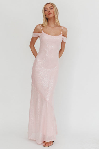 Abito lungo con paillettes e spalle scoperte Madrid Sunset rosa