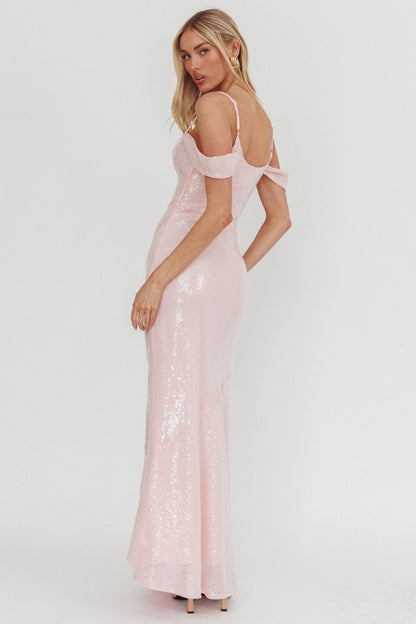 Abito lungo con paillettes e spalle scoperte Madrid Sunset rosa
