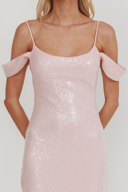 Abito lungo con paillettes e spalle scoperte Madrid Sunset rosa