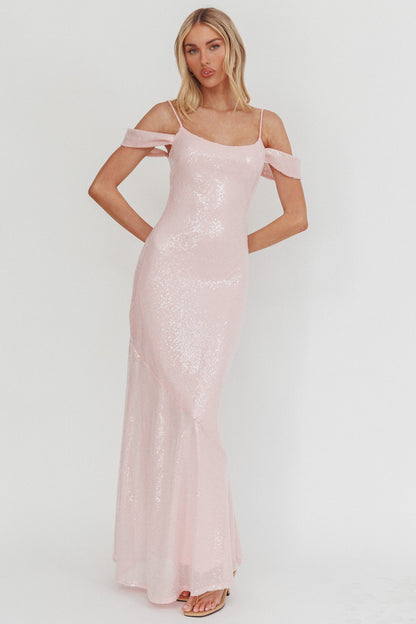 Abito lungo con paillettes e spalle scoperte Madrid Sunset rosa