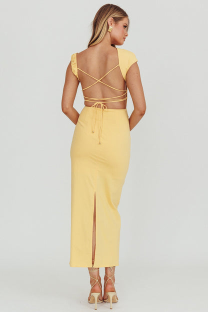 Abito midi con scollo asimmetrico Dream Crush color limone