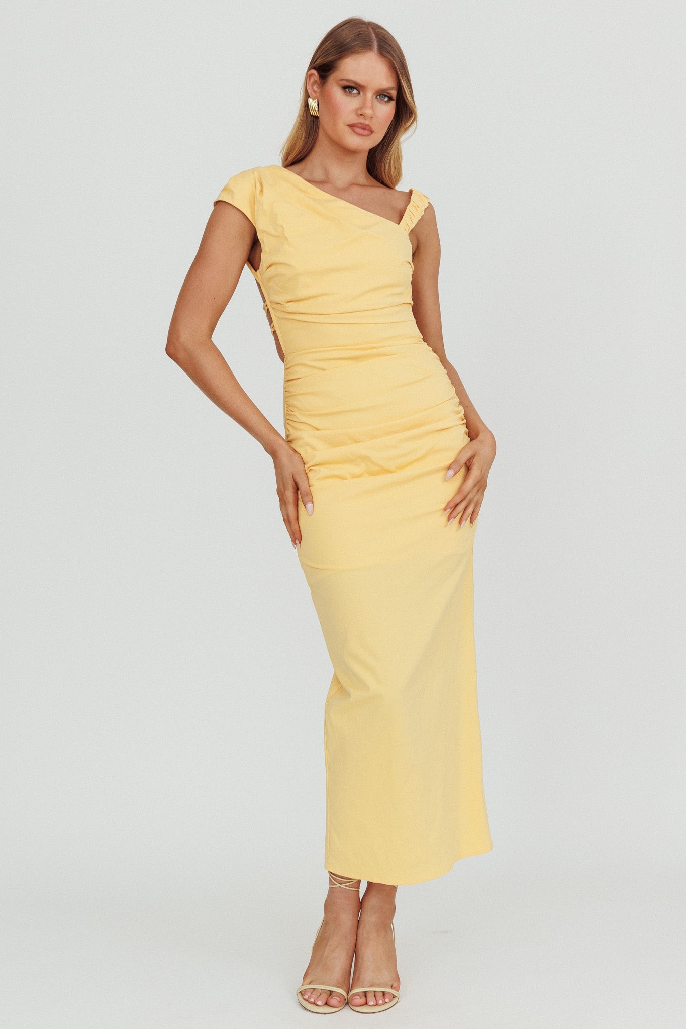 Abito midi con scollo asimmetrico Dream Crush color limone