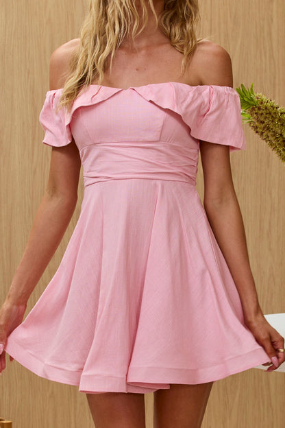 Lillianne Mini abito a trapezio con spalle scoperte rosa