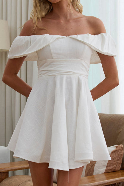 Lillianne Mini abito a trapezio con spalle scoperte bianco