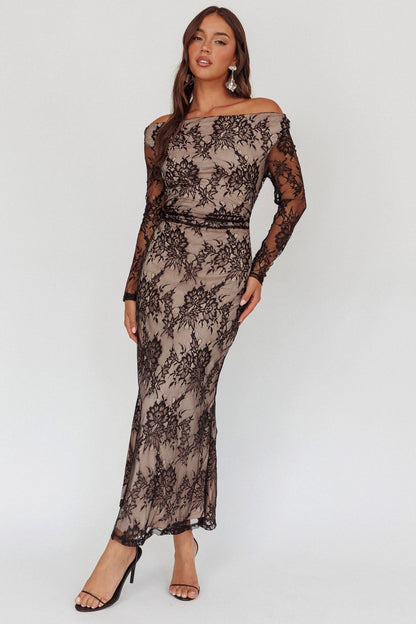 Abito lungo in pizzo con spalle scoperte Loveland nero