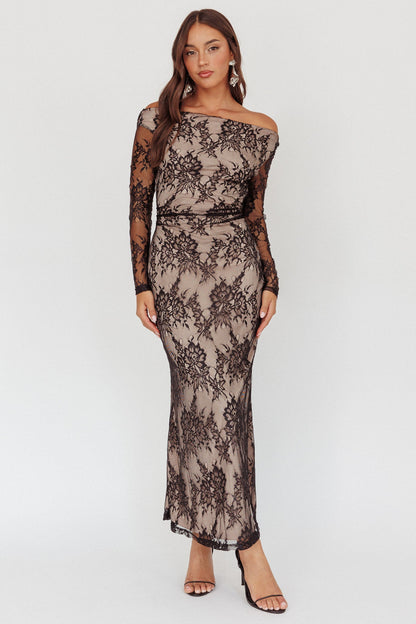 Abito lungo in pizzo con spalle scoperte Loveland nero