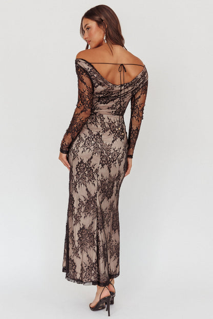 Abito lungo in pizzo con spalle scoperte Loveland nero