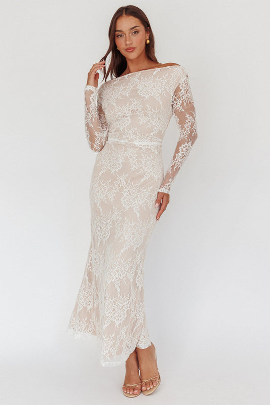 Abito lungo in pizzo con spalle scoperte Loveland bianco