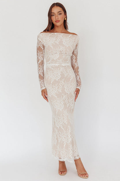 Abito lungo in pizzo con spalle scoperte Loveland bianco