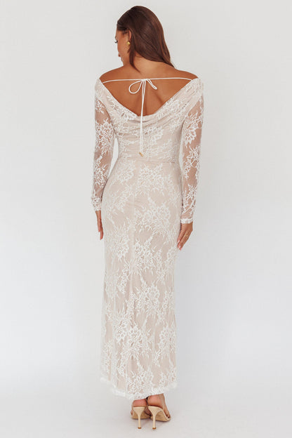 Abito lungo in pizzo con spalle scoperte Loveland bianco