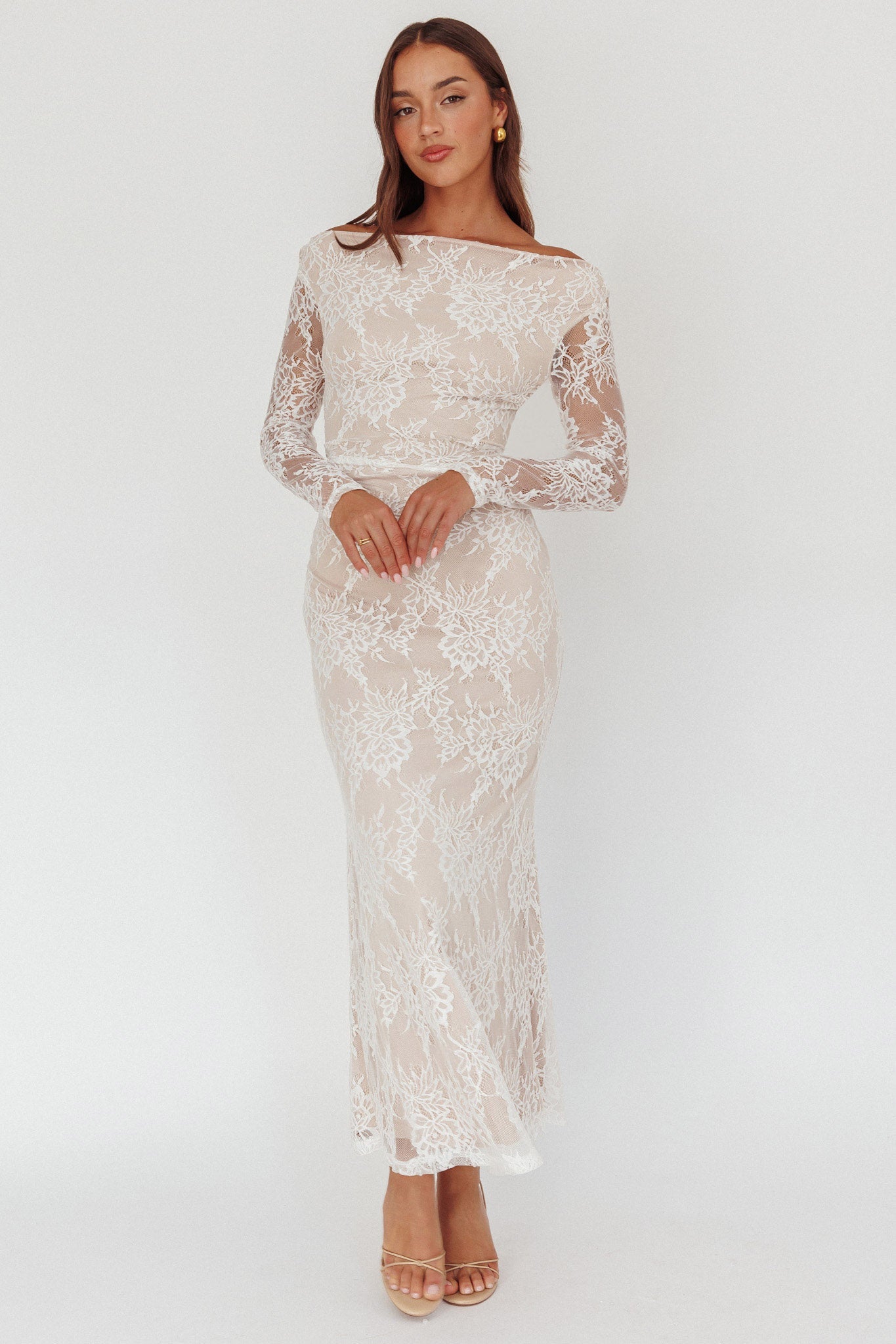 Abito lungo in pizzo con spalle scoperte Loveland bianco