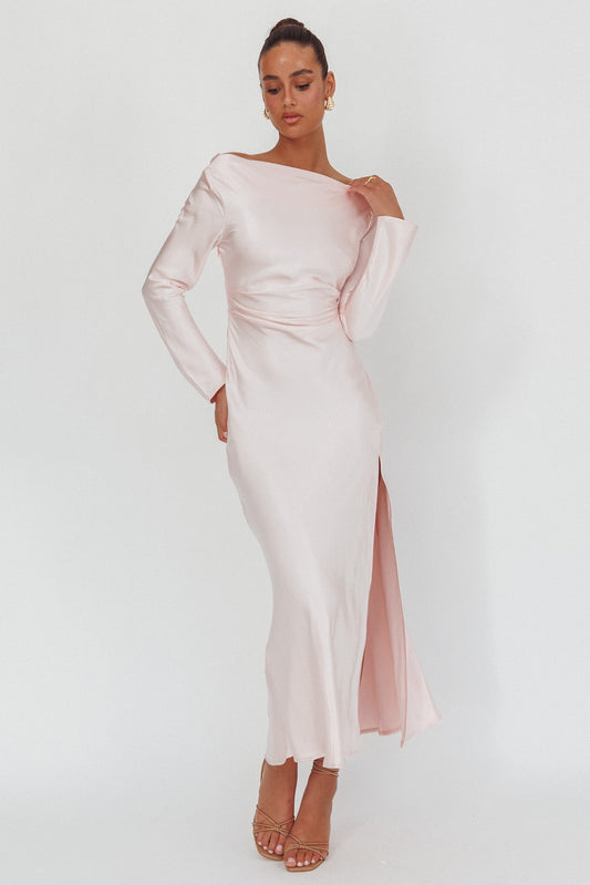 Abito lungo con scollo a V e maniche lunghe Loveland, rosa