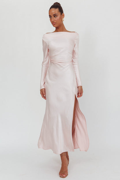 Abito lungo con scollo a V e maniche lunghe Loveland, rosa