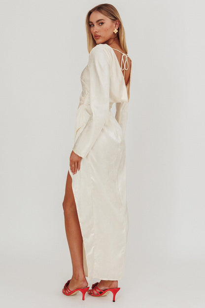 Abito lungo con scollo a V e maniche lunghe Loveland beige