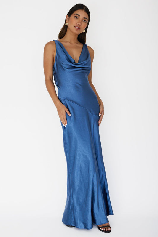 Abito lungo con schiena scoperta Cassiopeia blu navy