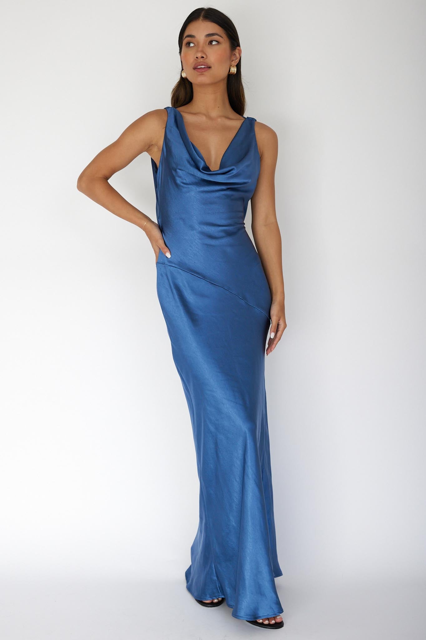 Abito lungo con schiena scoperta Cassiopeia blu navy