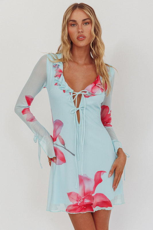 Mini abito con volant Sea Dreaming blu floreale