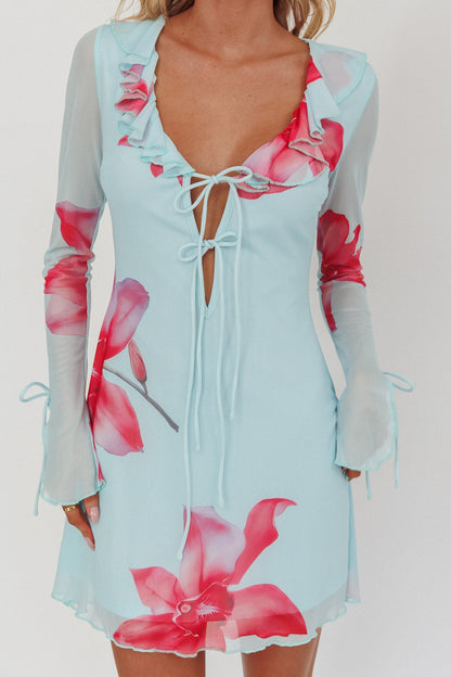 Mini abito con volant Sea Dreaming blu floreale