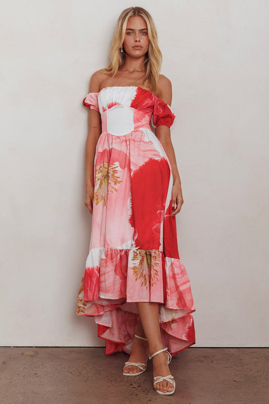 Abito lungo con busto arricciato Sunday Mornings Floral Blush