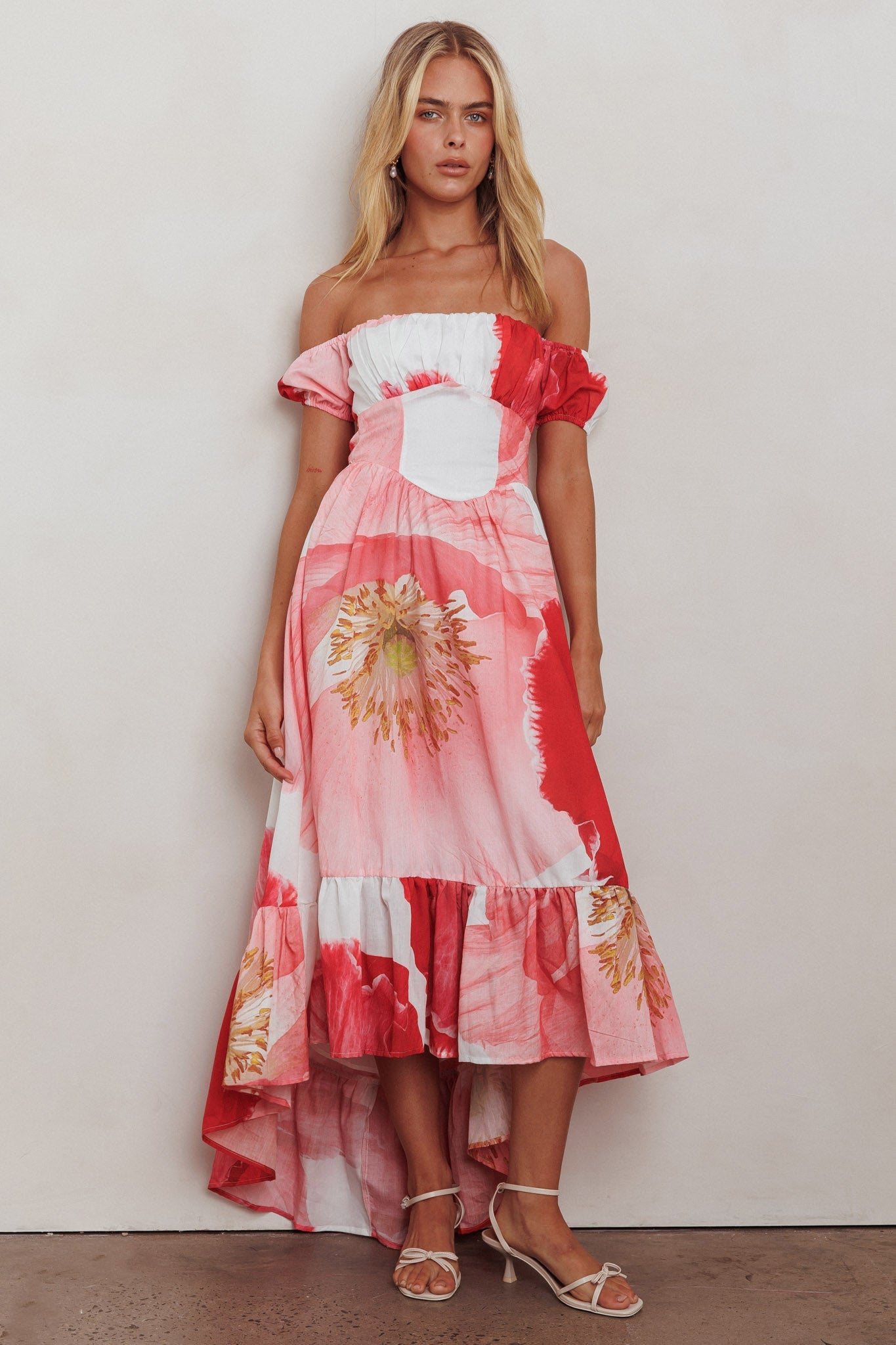 Abito lungo con busto arricciato Sunday Mornings Floral Blush
