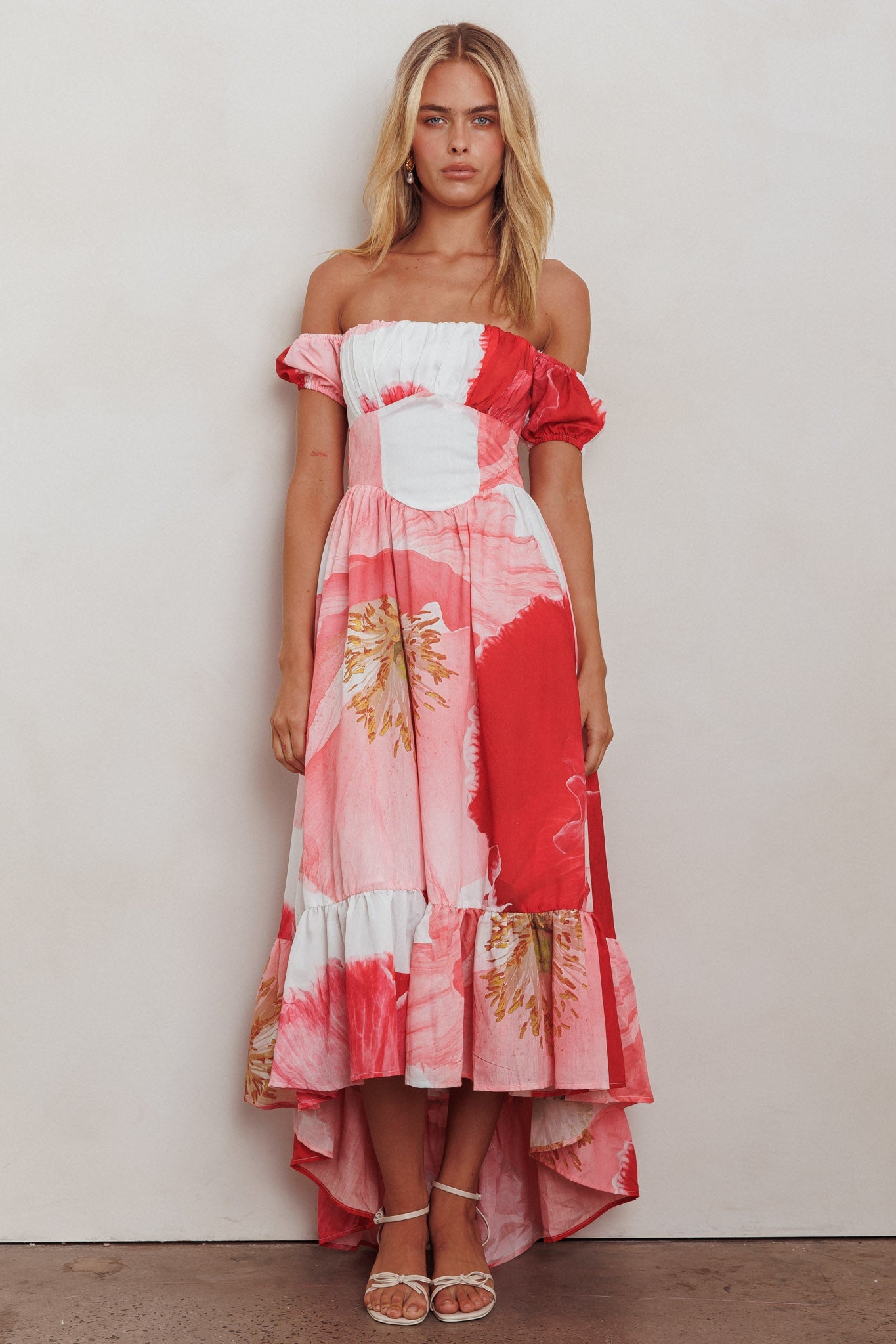 Abito lungo con busto arricciato Sunday Mornings Floral Blush