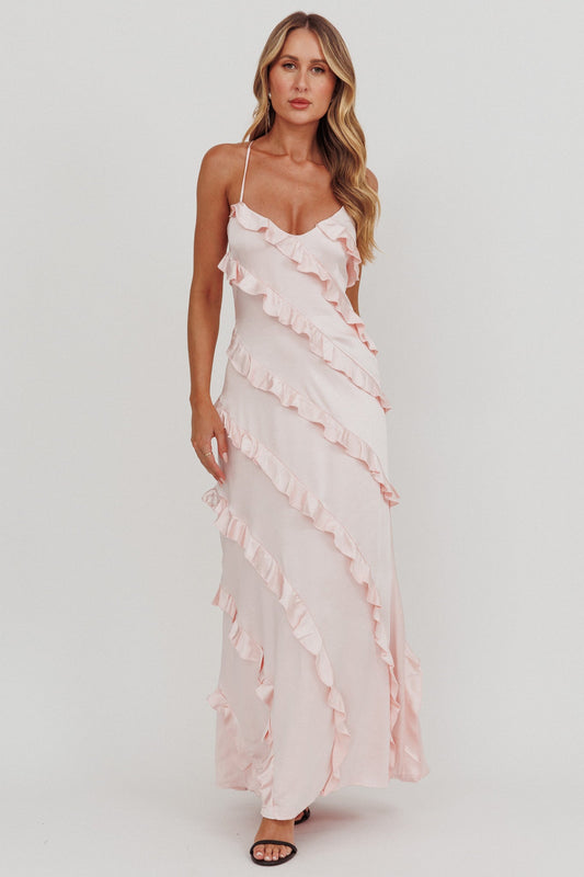 Abito lungo con volant Arrabel Blush