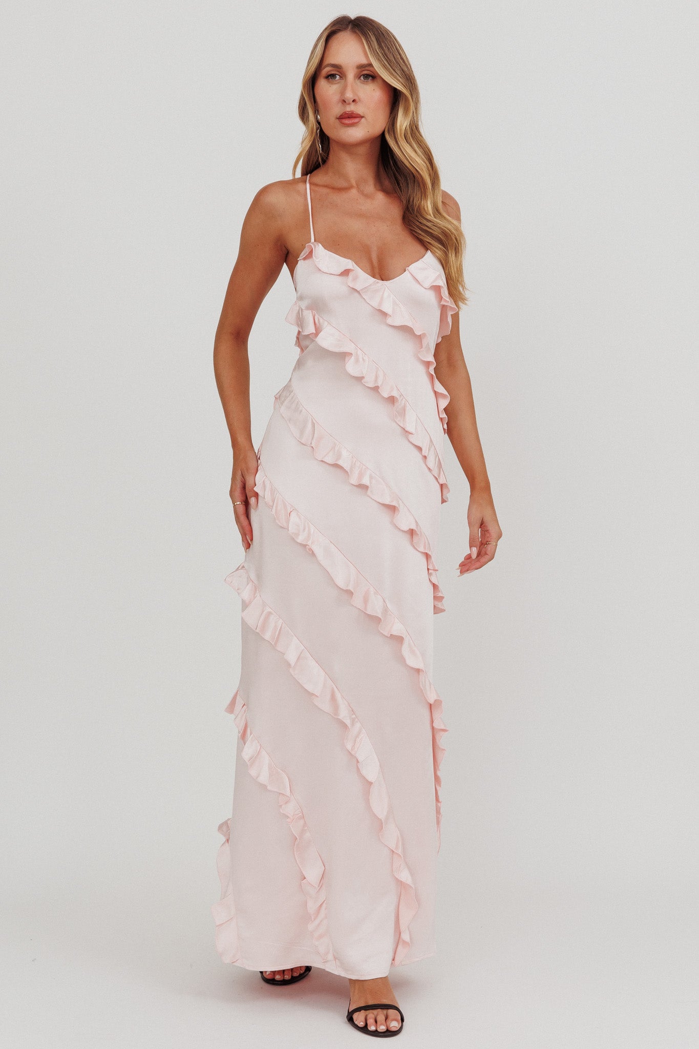 Abito lungo con volant Arrabel Blush
