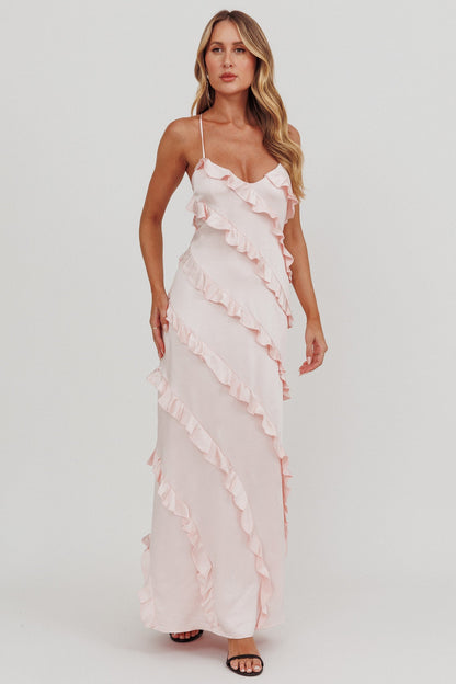Abito lungo con volant Arrabel Blush