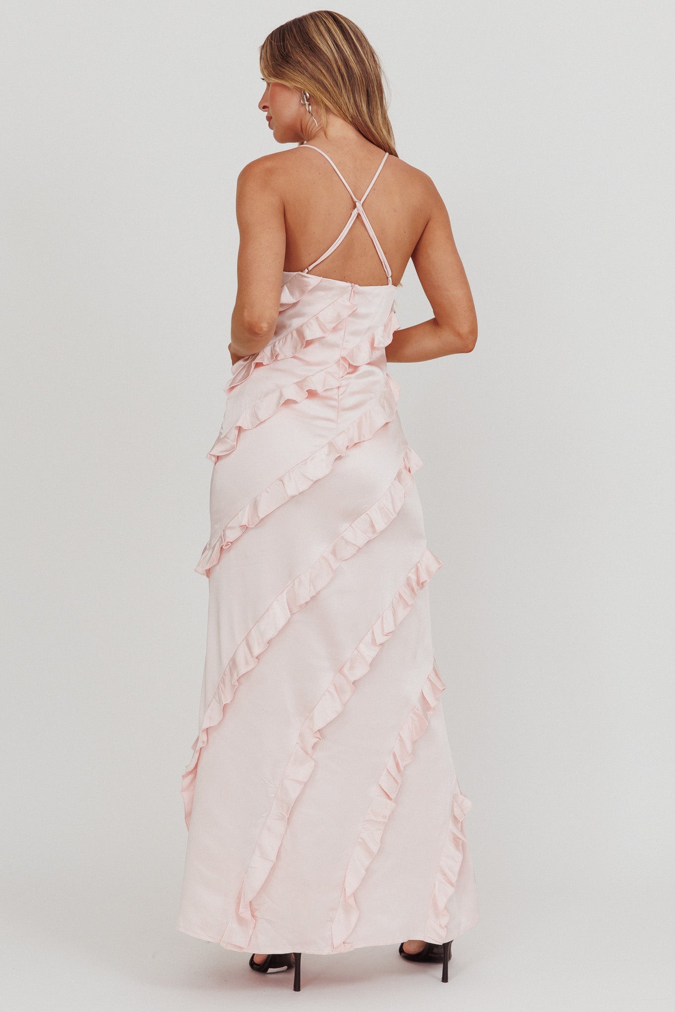 Abito lungo con volant Arrabel Blush