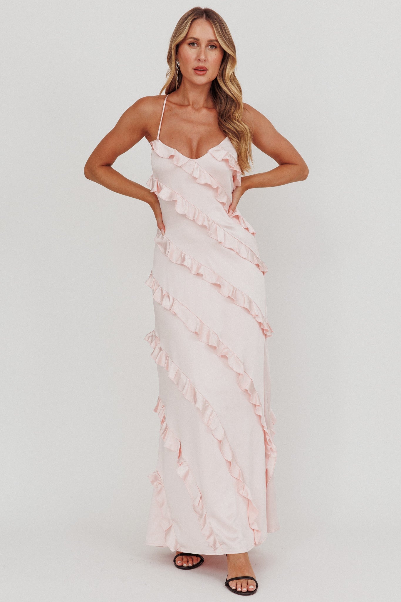 Abito lungo con volant Arrabel Blush