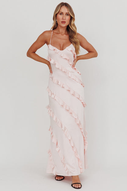 Abito lungo con volant Arrabel Blush