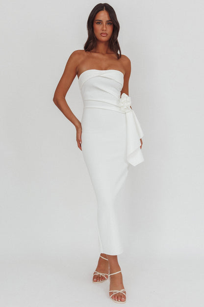 Abito midi Sasha Cascade Ruffle Rosette bianco