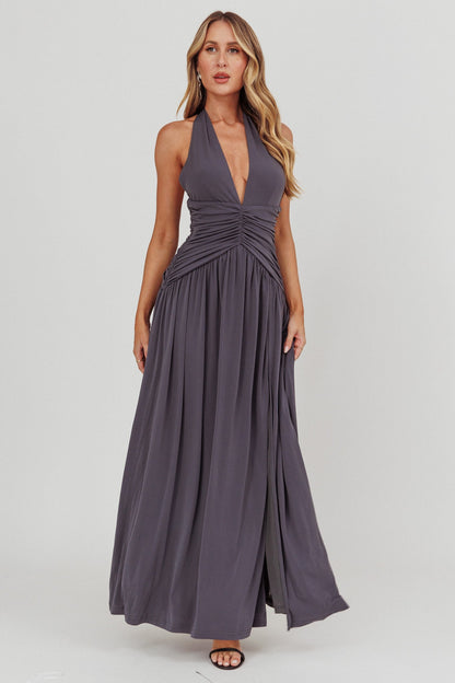 Abito lungo con vita arricciata Italia Azure Charcoal