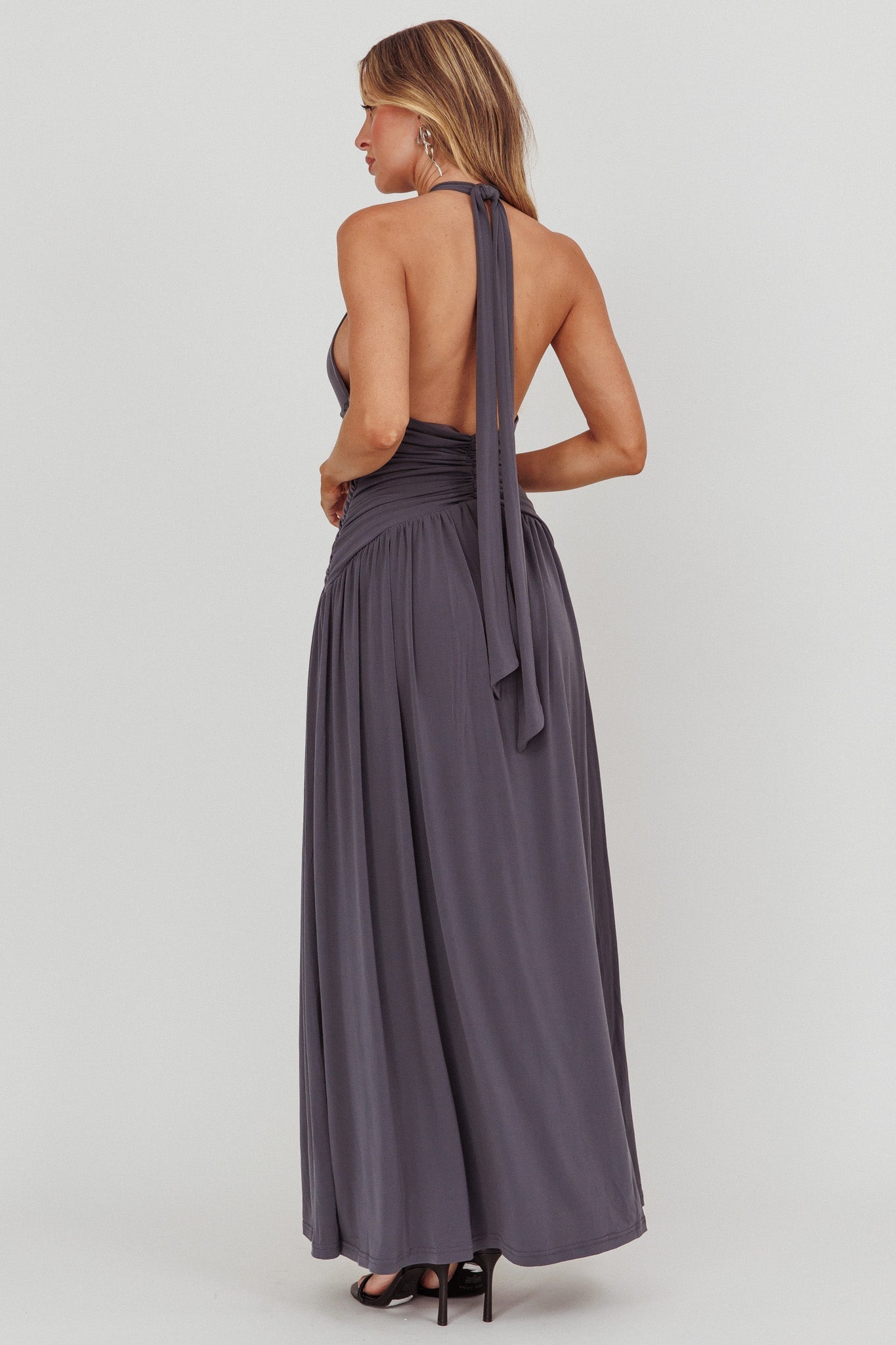 Abito lungo con vita arricciata Italia Azure Charcoal