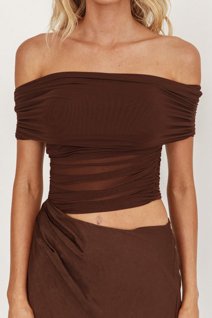 Abito midi con spalle scoperte Lorely Cioccolato