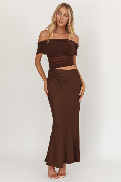 Abito midi con spalle scoperte Lorely Cioccolato
