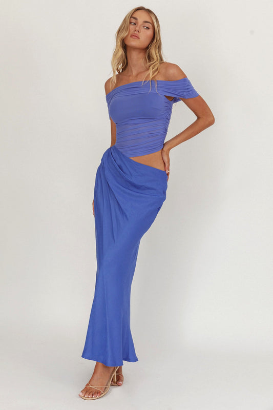 Abito midi Lorely con spalle scoperte, colore oceano