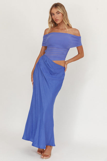 Abito midi Lorely con spalle scoperte, colore oceano