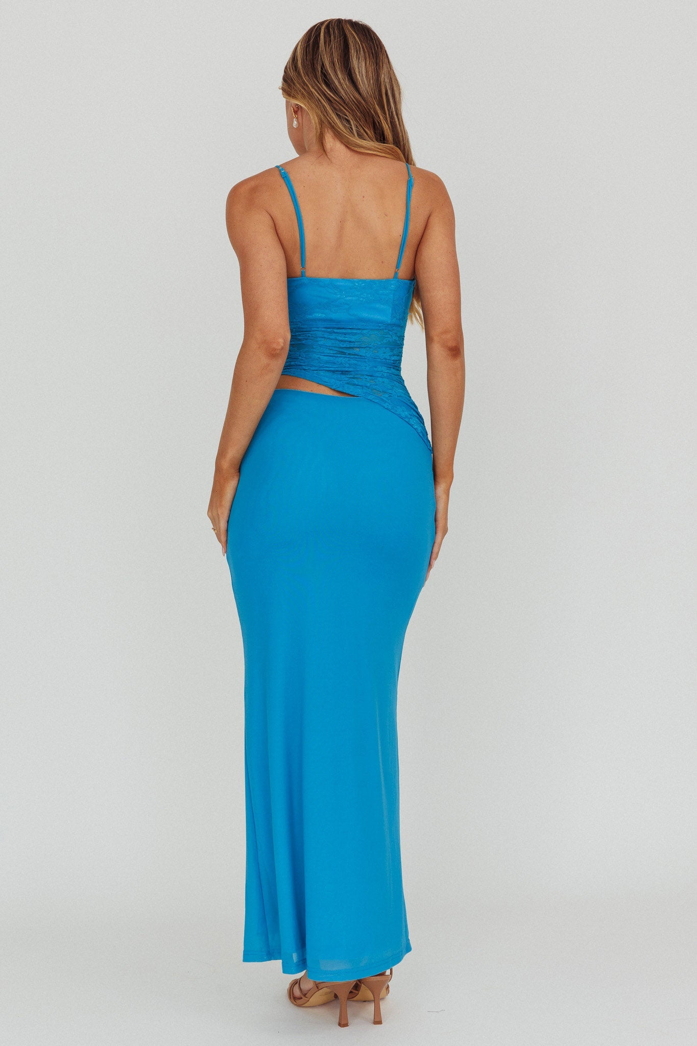 Abito lungo con corpetto in pizzo Lorely blu