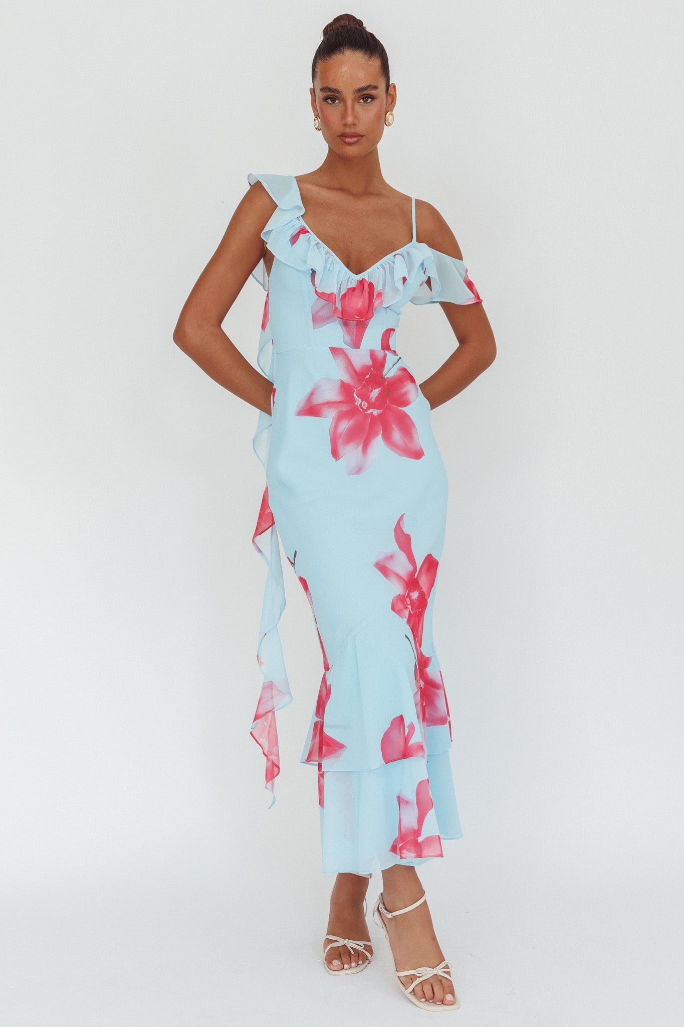 Abito lungo con volant Sun Lover blu giglio
