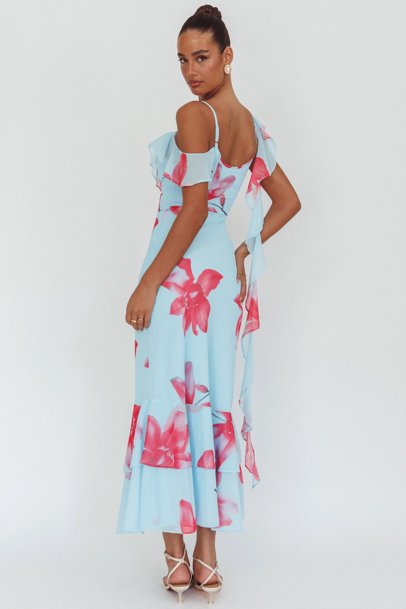 Abito lungo con volant Sun Lover blu giglio