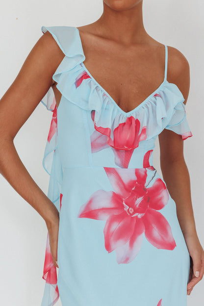 Abito lungo con volant Sun Lover blu giglio