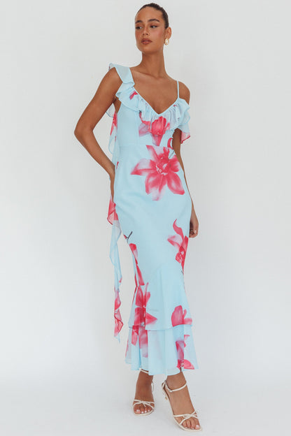 Abito lungo con volant Sun Lover blu giglio