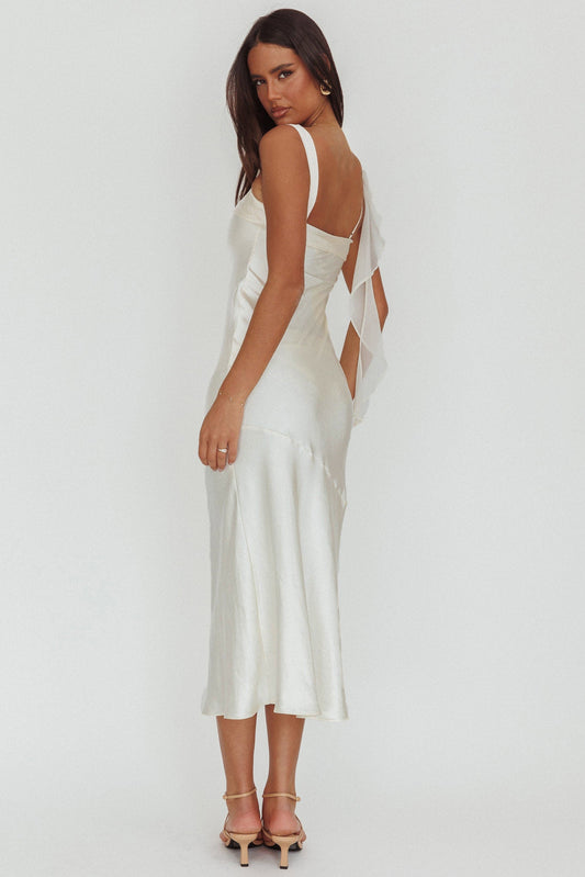 Abito midi con fascia sulle spalle Carmel color ostrica