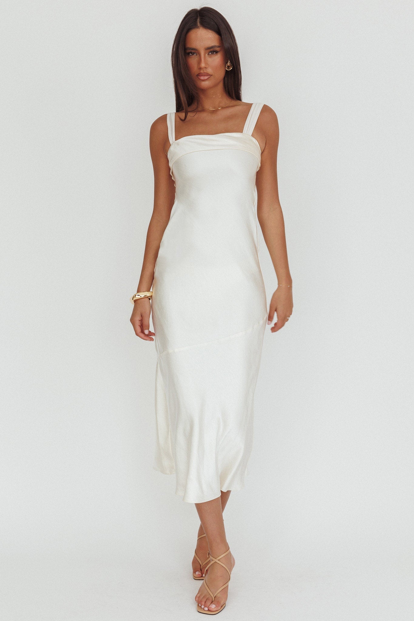 Abito midi con fascia sulle spalle Carmel color ostrica