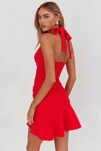 Mini abito rosso con scollo all'americana Fire Of Stars