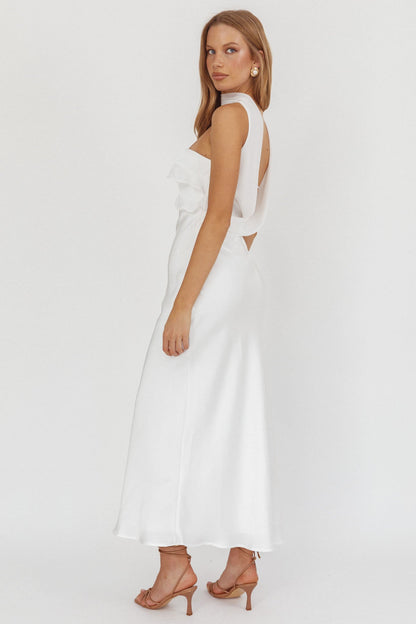 Damsel Reverse Halter Frill Trim Maxi Dress Bianco