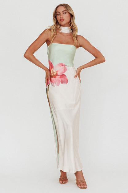 Abito lungo Damsel Reverse Halter Flower Green