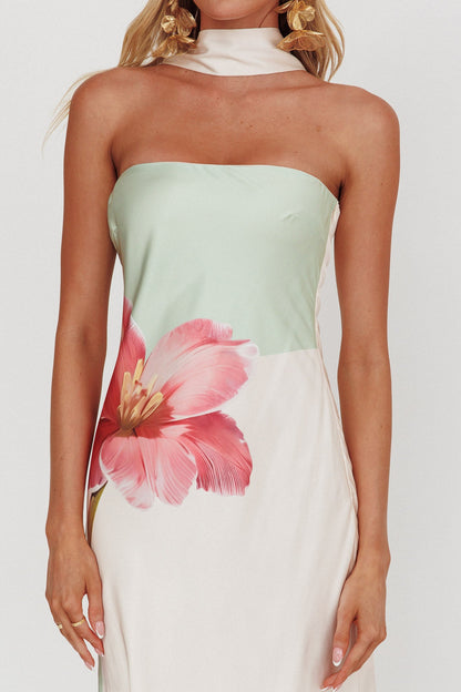 Abito lungo Damsel Reverse Halter Flower Green